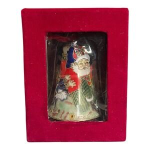 Dillard's Trimmings Cloisonné Enamel Bell Christmas Ornament Santa and Elf